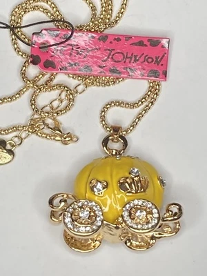 Collar Betsey Johnson CENICIENTA Princesa Calabaza Carro 3D Esmalte Amarillo Foto 1 de 3