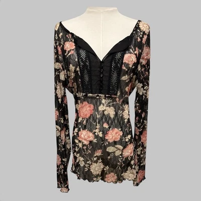 Top Denim & Supply Ralph Lauren Whimsigoth Fairy Floral Negro Transparente Encaje Talla XL Foto 1 de 4