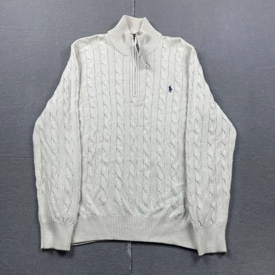 Polo Ralph Lauren 1/4 拉链毛衣男式大线针织 100% Tussah 真丝全新 — 第 1/4 张图片