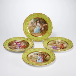 Antike österreichische vergoldete bildhafte Jungfrau Göttin Schrank Teller 7,25" Durchmesser 4er Set - Bild 1 von 8