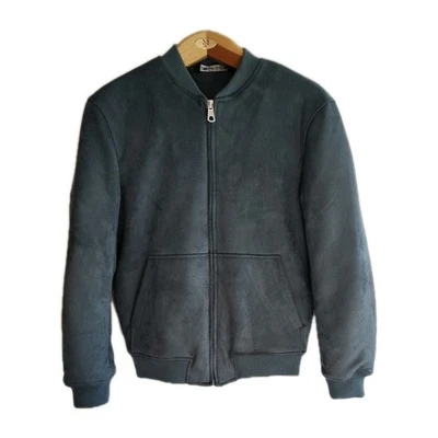 ZARA Women's Jacket Small Blue/Gray Suede Bomber Moto Quilted NWOT Oversized - Image 1 of 4