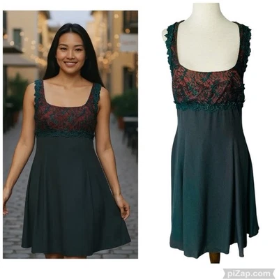 VINTAGE 90s Christmas Dress WhimsiGoth Dark Romantic Emerald Burgundy - Image 1 of 4