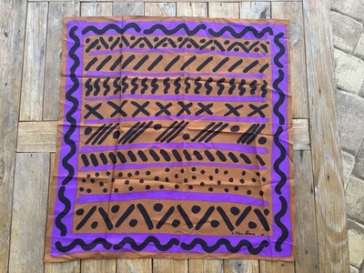 Cachecol Vintage Ken Done Roxo, Marrom, Preto Geométrico 24" Quadrado Feito no Japão - Imagem 1 de 4