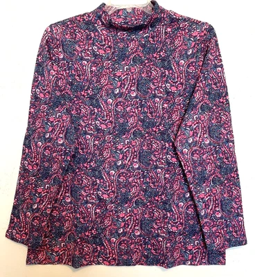 Croft & Barrow Talla 3X Top Punto Cuello Simulado Estampado Paisley Rosa, Manga Larga, Nuevo con Etiquetas Foto 1 de 2