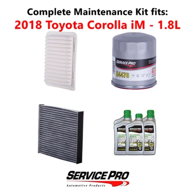 2018 Toyota Corolla iM 1.8L Complete Oil, Air & Cabin Filter Kit (0W-20) Foto 1 de 4
