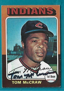 TOM MCGRAW signed 1975 Topps MINI baseball card #482 CLEVELAND INDIANS