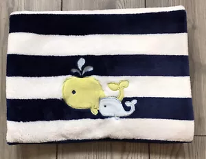 Circo Target Navy White Stripe 2 Whale Baby Blanket Security Lovey EUC - Picture 1 of 7