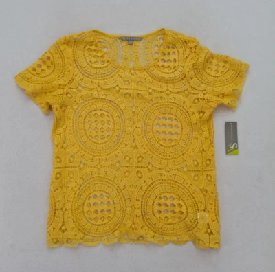 Valerie Stevens Women's Top Size Large Yellow Lace Short Sleeve Sheer New - Image 1 of 4