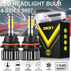 Pair 4-Side 9007 HB5 LED Headlight Kit HI-LO Dual Beam Bulbs 8000LM 6000K White - Picture 1 of 12