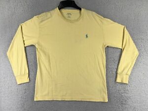 Polo Ralph Lauren Shirt Men Medium Yellow Cotton Pony Crew Neck Long Sleeve