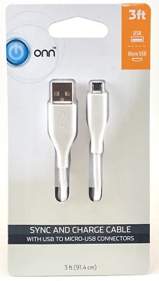Cable de sincronización y carga Onn, con conectores USB a MICRO-USB (3 pies) Foto 1 de 4