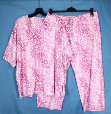 NATORI Rosa LEOPARDO OMBREE PRINT Salón CAMISÓN/PANTALONES CORTOS Conjunto de Pijama Talla XL Foto 1 de 4
