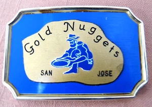 VINTAGE ~ GOLDEN NUGGET San Joe~ BELT BUCKLE Rectanglar Blue Gold Tone - Picture 1 of 3
