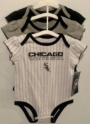⚾️ MLB Chicago White Sox Infant Baby Girls 3pk Flutter Sleeve Bodysuits 6-9 Mo Foto 1 de 4