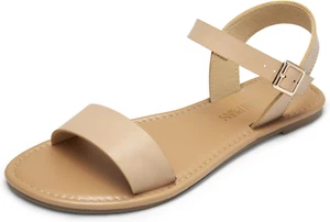 Women'S Ankle Strap Flat Sandals Open Toes One Band Buckle Summer Dressy Sandals - Picture 1 of 7