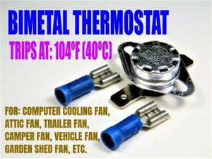 TERMOSTAT WENTYLATORA CHŁODZĄCEGO, BIMETAL, N.O., STAŁA TEMPERATURA 104oF / 40oC, DARMOWE STOŻKI ZACISKANE - Zdjęcie 1 z 11