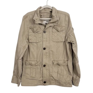 Vtg Y2K Triple Five Soul Military Cargo Jacket Sz M Khaki Distressed Field Coat - Imagen 1 de 8