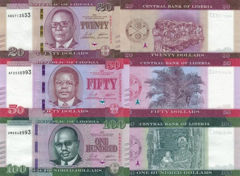 Liberia 3 PCS Set: 20, 50 and 100 Dollars (2022), all p-New UNC Cover