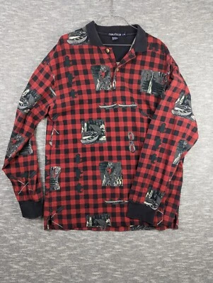 Camisa Nautica Adulto Grande Roja AOP Navidad Manga Larga Franela Algodón  Foto 1 de 4