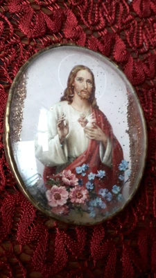 Rare Ancien Médaillon Ex-Voto Bombé Collection Religion Décoration Murale - Photo 1/4