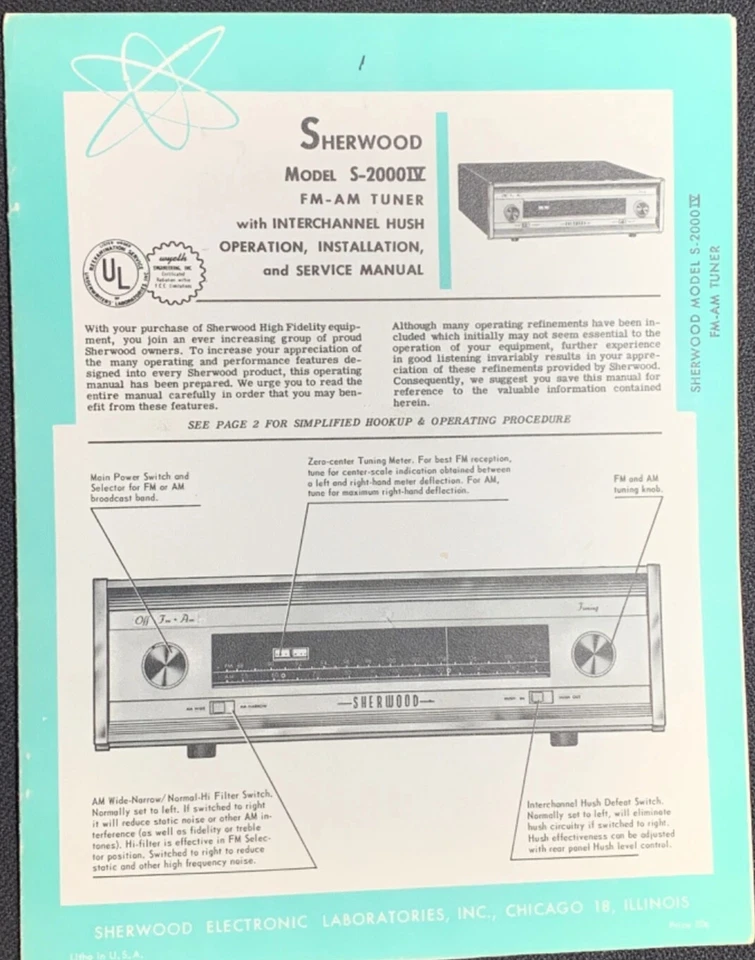 SHERWOOD SERVICE MANUAL MODEL S-2000IV FM-AM TUNER