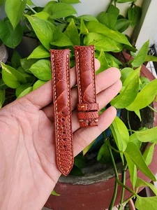 Size 20/18 mm Brown Genuine Ostrich Leather Skin Watch Strap Band- CURVED END - Picture 1 of 9