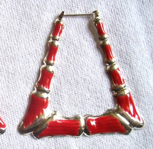 Light Weight Red & Silver Bamboo Hoop Earrings Don't Pull on Ears See Photos - Picture 1 of 3