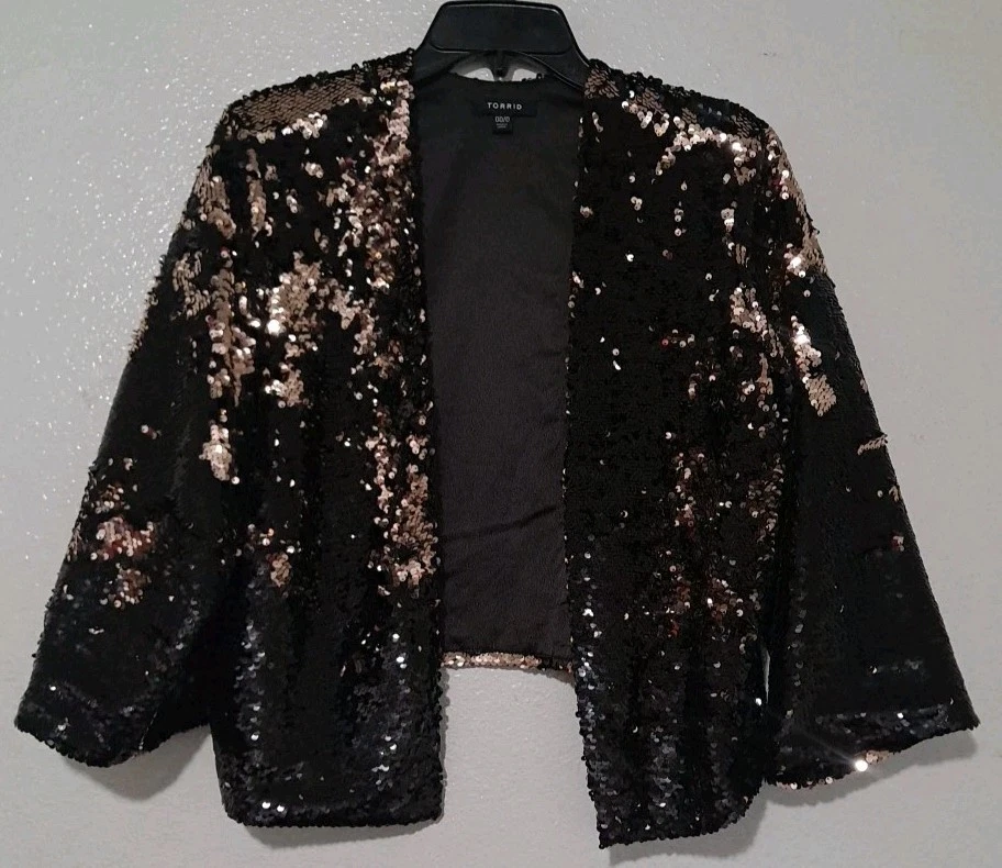 Torrid черное золото двухцветный блестки драпировки открытый передняя куртка размер 0/0 - Изображение 1 из 4