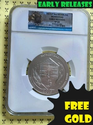 2015-P Homestead 5 Oz ATB SILVER NGC SP 69 Early Releases with FREE GOLDBACK* - Image 1 of 4
