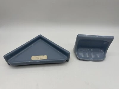 Juego de estante de ducha y jabonera de porcelana azul oscuro nuevo de colección baño Foto 1 de 4