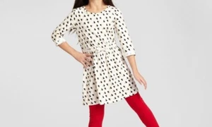 Girls Cat & Jack Almond Cream Dress with Gold Black Hearts Print, M Plus XL Plus - Picture 1 of 1