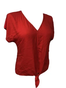 Inc PL NWT Red Shirt Blouse Cap Sleeve Tie Front V Neck International Concepts - Picture 1 of 10