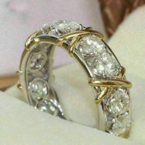 Anello Fascia Matrimonio Completa Eternità Taglio Rotondo 4 Ct Simulato Taglio Simulato Oro Bianco 14K - Foto 1 di 8
