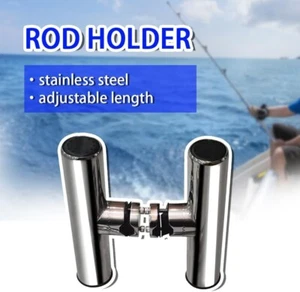 2X Stainless Steel Clamp On Rail Mount Adjustable Rod Holder Fishing Rod Pod - Picture 1 of 8