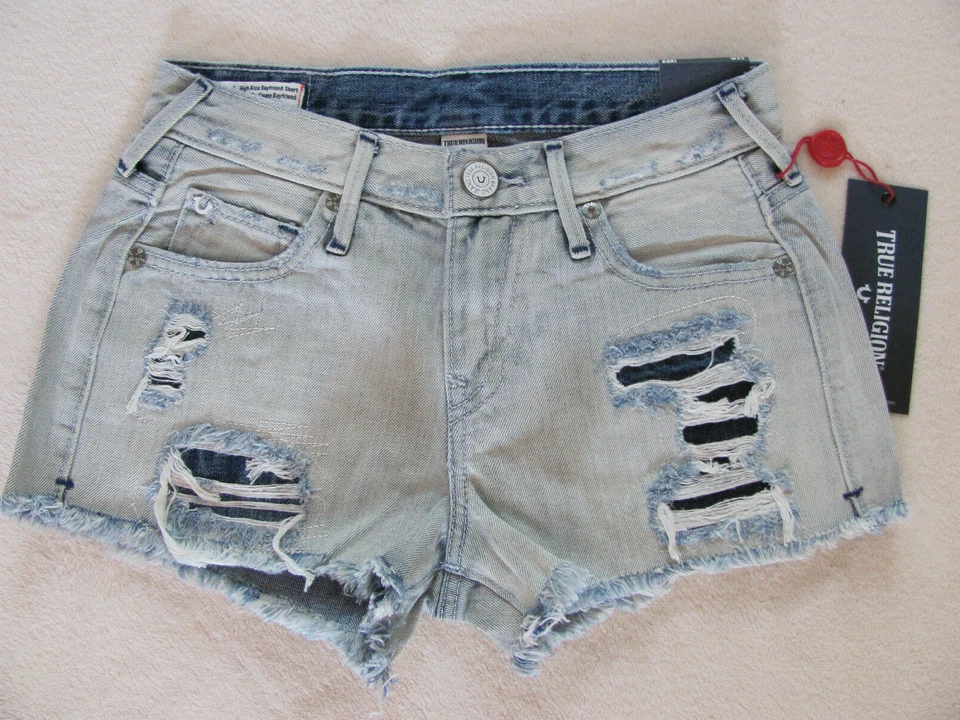 True Religion Kori Cut off BOYFRIEND Shorts-light Spectrum -size 23-