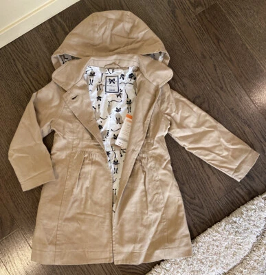 Gymboree Hooded khaki trench coat peacoat jacket / Side Pockets XS Size 4 NWT - Image 1 of 4