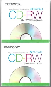 Memorex 5pk/paq CD-RW 12X 700MB 80min New Sealed Lot of 2 Boxes - Picture 1 of 1