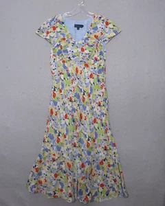 Boden Silk Tea Dress 12L Floral Midi Boho Romantic Coquette Dainty Short Sleeve - Picture 1 of 15