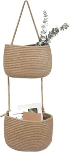 Over The Door Hanging Basket 2 Tier Cotton Rope Woven Wall Basket Magazine Racks - Picture 1 of 6