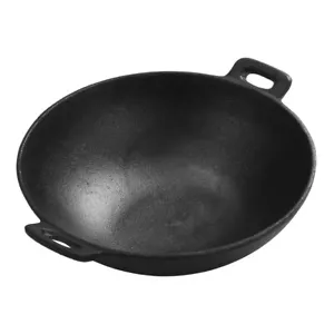 Cooking Wok Cast Iron Deep Stir Frying Pan Kitchen Pot Nonstick Flat-Bottomed - Picture 1 of 11