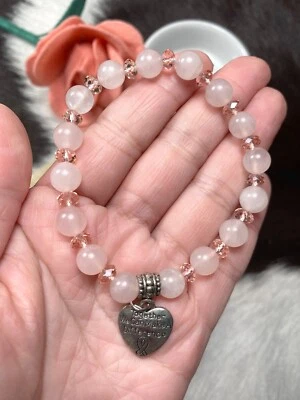 Pulseira de pedra quartzo rosa feminina pulseira elástica inspiração fita rosa - Imagem 1 de 4