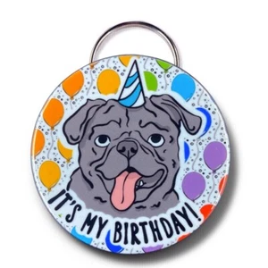 Black Pug Dog Its My Birthday Bottle Opener Keychain Handmade Accessory Gift - Picture 1 of 4