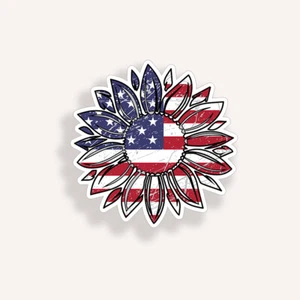USA Sunflower Sticker Sun Flower American Flag Car Vehicle Window Bumper Decal - Picture 1 of 2
