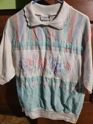 Top tejido vintage Private Line años 80 patchwork cuello floral gráfico retro pastel Foto 1 de 4