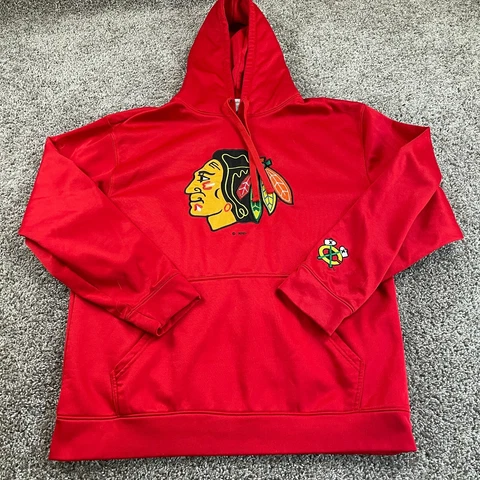 Chicago Blackhawks Hoodie Mens Large Red Sweatshirt Majestic NHL Pullover Cover