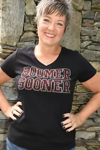 Oklahoma Sooners rhinestone Bling Shirt XS S M L XL XXL 3X 4X 5X Boomer Sooner - Picture 1 of 9