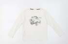 Mango Girls White Cotton Pullover T-Shirt Size 8 Years Crew Neck Pullover - Off