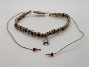 Spider Pendant Choker Necklace Red & Black Crystals Natural Hemp - Picture 1 of 4