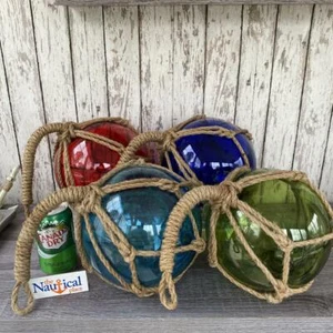 Large 8" Glass Fishing Floats - Volleyball Size - Red, Blue, Green, Aqua Ball - Picture 1 of 13