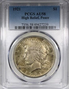 1921 High Relief Peace Dollar PCGS AU58 KEY DATE $1 Toned Coin - Picture 1 of 2